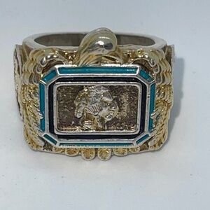 18karat Gold & Sterling Silver Buffalo/Native Ring